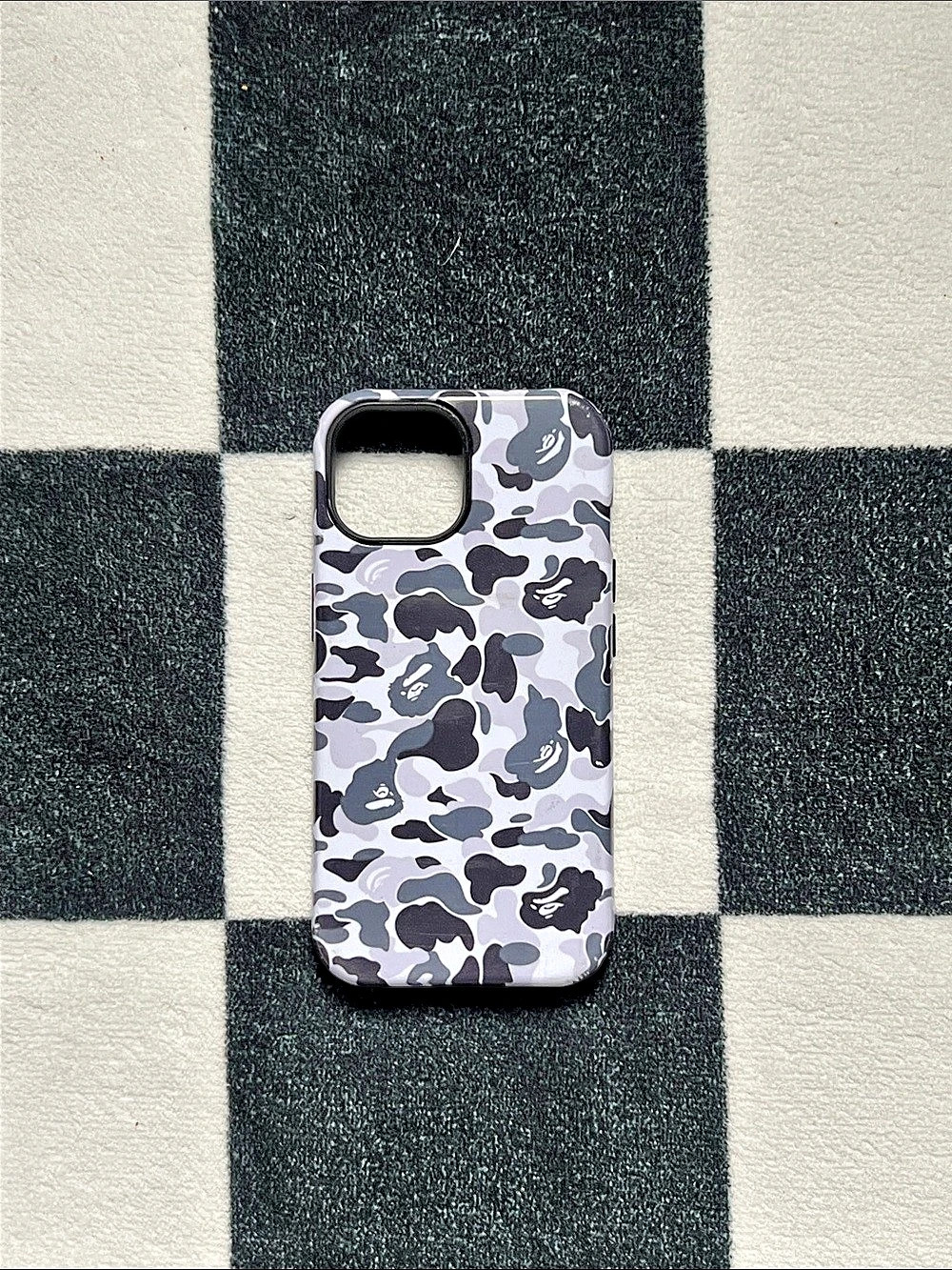 A Bathing Ape Camo Phone Case in Gray & Black - IPhone 15 pro Case.